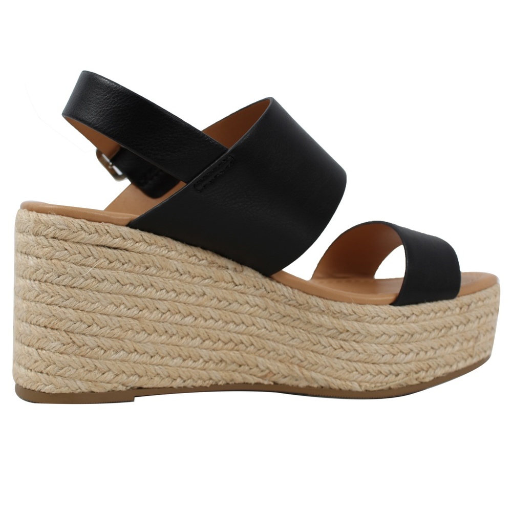 Black Open Toe Faux Leather Espadrille Platform We - Picture 3 of 5